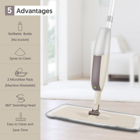 MEXERRIS Wet Mops Spray Mops for Hardwood Floor Cleaning - 3X Reusable Washable Pads for Home & Commercial Use