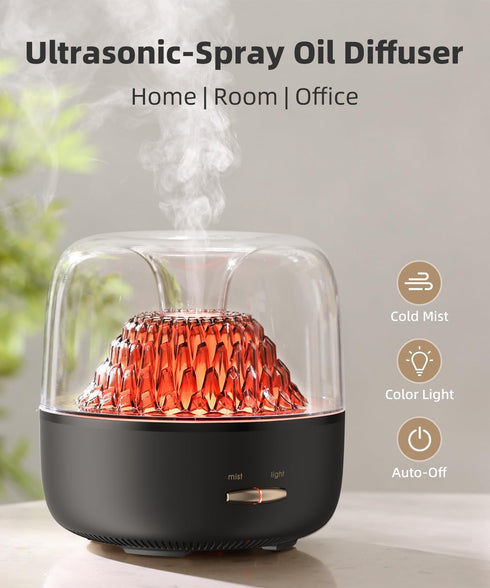 Small Essential Oil Diffuser for Home, Stylish Volcano Mountain View & Colorful Lighting, Aromatherapy Aroma Diffusers