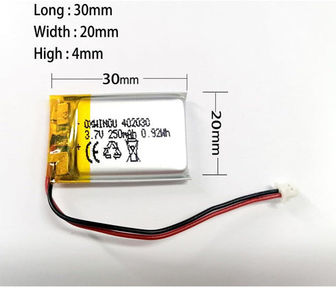 2-Pack 3.7V 250mAh 402030 Rechargeable Lithium Polymer Battery for DIY Electronic Products