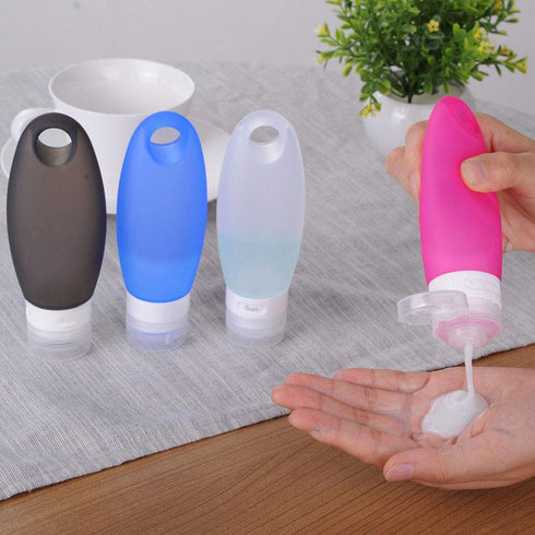 Portable Silicone Squeezable Bottles, Refillable Cosmetic Gym Containers, TSA Approved Tube Set, 3.3 oz, Pack of 4