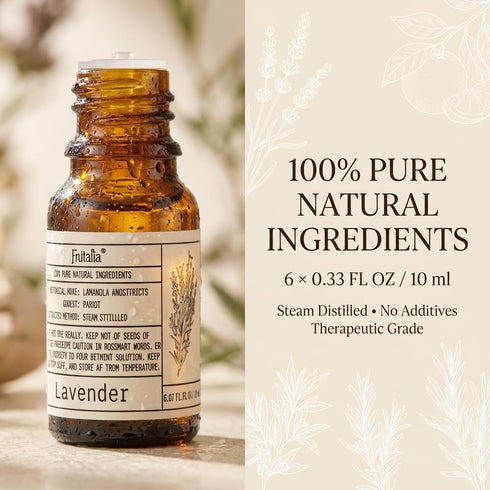 Set 10ml Natural Essential Oils - Pure Scents for Wellness: Lavender, Peppermint, Rosemary, Lemongrass, Orange, Tea