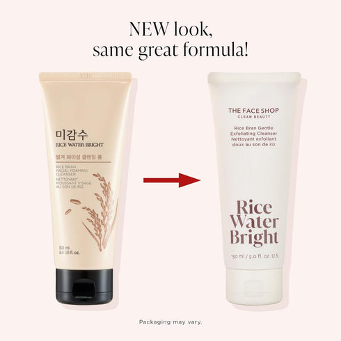 The Face Shop Rice Water Bright Rice Bran Gentle Exfoliating Cleanser - Hydrating, Moisturizing & Brightening Face Cleanser - Vegan Exfoliating Face Wash Face Scrub - Korean Skin Care Face Exfoliator