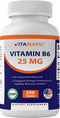 Vitamatic Vitamin B6 (Pyridoxine HCI) 25 mg, 250 Vegetarian Tablets | Promotes Energy Production and Immune Health