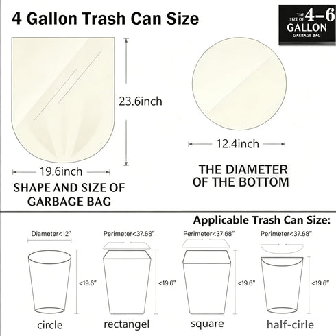 LONGOMA 4 230 Counts 24 19" 4-6 Gallon Trash Bags, Flexible & Durable Small Garbage Bags x Extra Thick Sturdy Trash