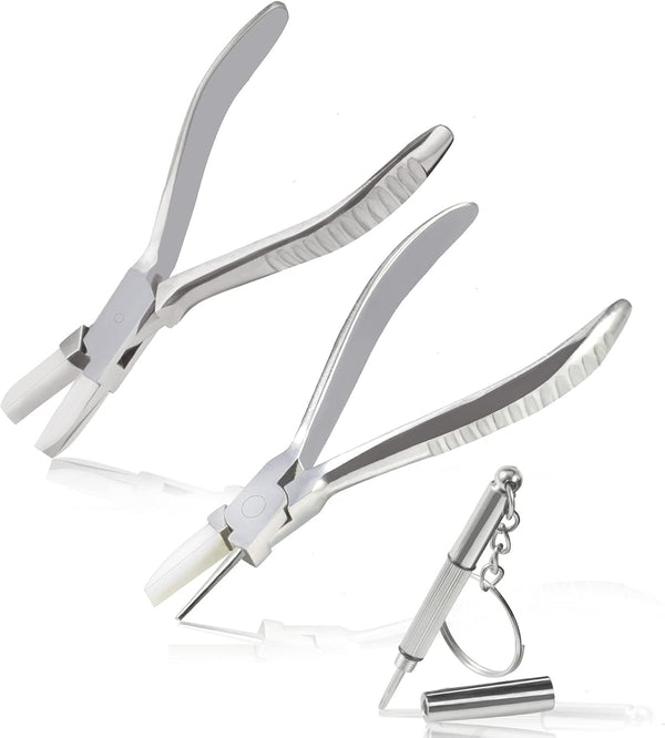 Round Nylon Jaw Eyeglasses Frame Pliers, 2 PCS Repair Kit with Screwdriver for Eyeglass Adjusting