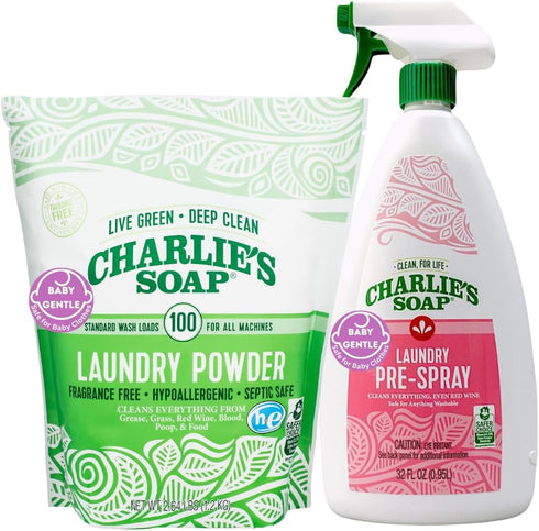 Charlies Soap Baby Variety Pack Pre Spray 32 Oz, Laundry Powder (100