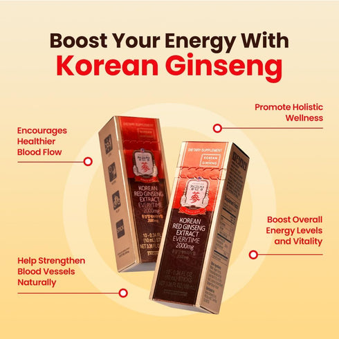 JungKwanJang Ginseng Everytime Extract Stick - Caffeine-Free Energy Supplements, Korean Red Ginseng 2000mg