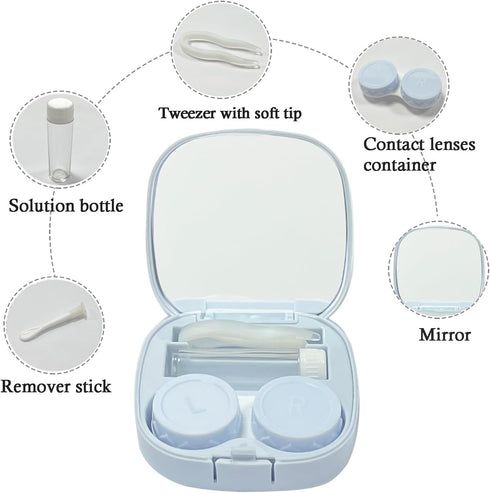 2 Pack Cute Contact Lens Case Travel Kit, Cute Contact Case with Mirror Tweezers Remover Tool Solution Bottle for Outdoor Office Daily Use