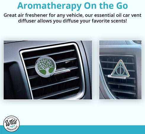Wild Essentials Potter Hallows Essential Oil Car Vent Diffuser Kit with Lavender, Lemongrass, Peppermint, Orange Oils