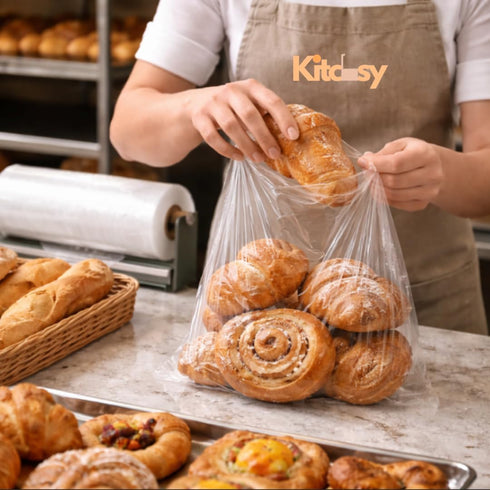 Kitchsy 18x24 250 Count (2) Produce Bags Roll, Clear Plastic Food Bags for Fruits, Veggies, Bread, Grocery Shopping