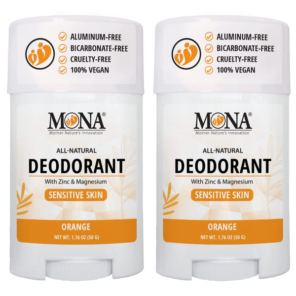MONA BRANDS All Natural Deodorant - For Sensitive Skin, No Aluminum or Baking Soda (2-Pack, ORANGE 1.76 Oz each)
