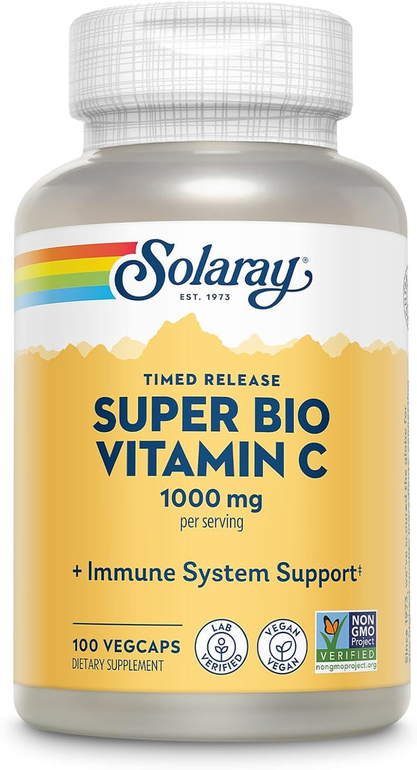 SOLARAY Super Bio Buffered Vitamin C 1000mg, Timed Release with Bioflavonoids, Immune Support, 100 VegCaps