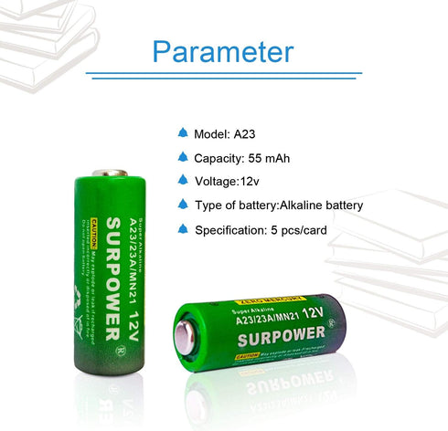 ?5-Year Warranty?SURPOWER A23 23A 23AE 12V Alkaline Battery A23s - 5 Pack