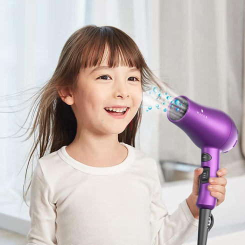 Wazor Compact 1000W Blow Dryer for Kids, Mini Travel Hair Dryer for RV, Ionic Lightweight with Concentrator, Purple