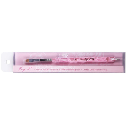 Ivy L Premium 2 Way French Gel Acrylic Nail Art Kolinsky Brush with Dotting Tool, Size #6, Pink Marble
