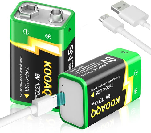 9V Rechargeable Batteries, High Capacity 1300mAh (2024 New Version) for Smoke Detector/Alarms, Metal Detector,