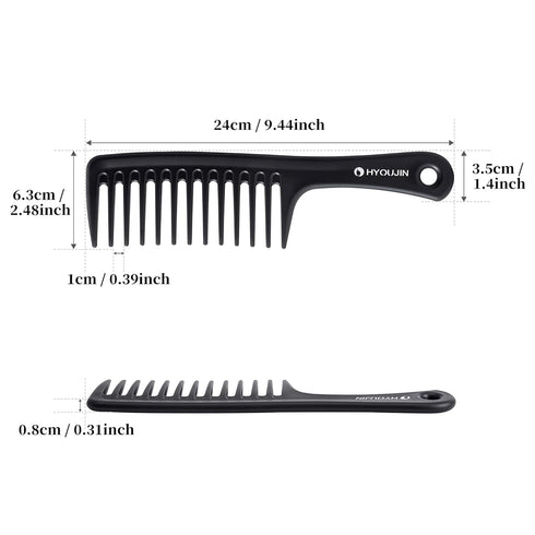 HYOUJIN Black Large Wide Tooth Detangler Paddle Brush, Best Styling Comb for Curly, Wet, Long Hair