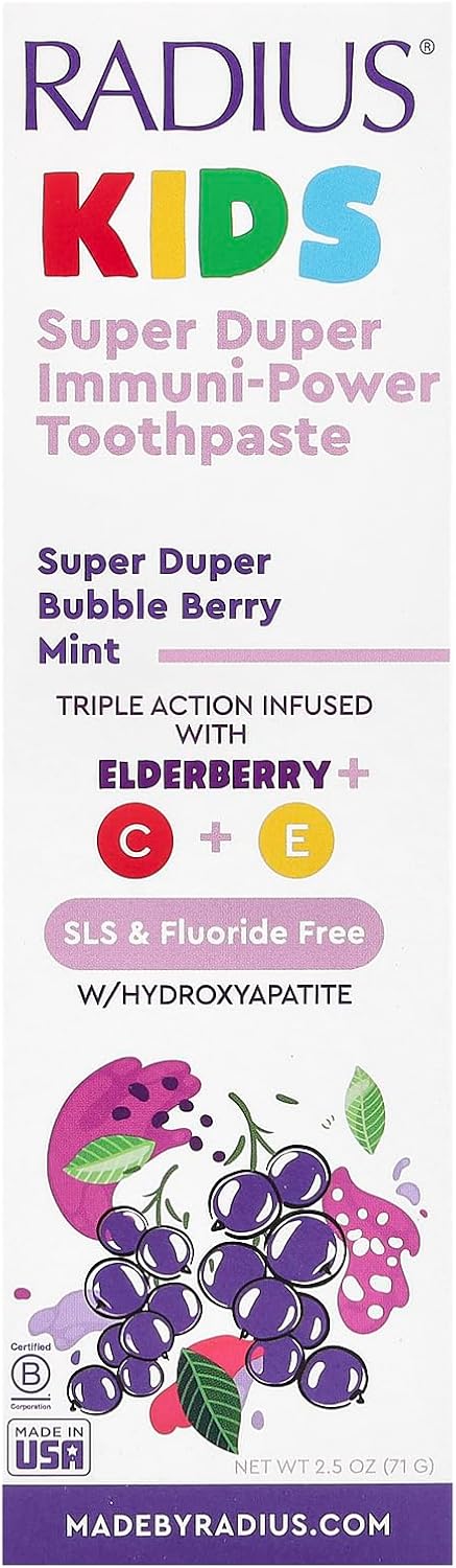 RADIUS Kids Super Duper Immunity Power Toothpaste, 2.5 Oz, Super Duper Bubble Berry Mint, Pack of 1