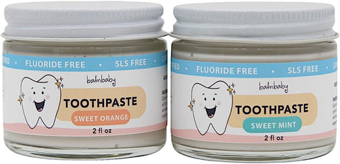 Kids Fluoride Free Toothpaste by Balm Baby - All Natural SLS Free with Xylitol, Vegan, Glass Jar (Mint & Orange)