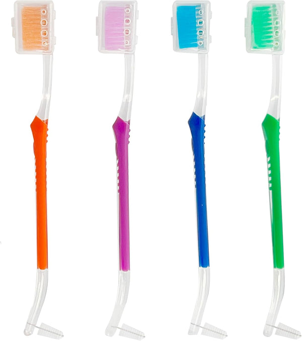 4-Pack Orthodontic Toothbrushes - Double-Ended Design V-Trim Brush & Interspace Brush for Effective Braces Cleaning,