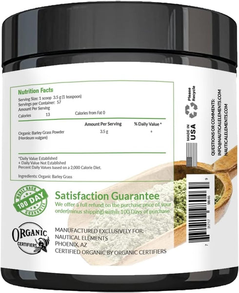 Barley Grass Powder - USDA Certified Organic, Non-GMO, Vegan, Rich in Antioxidants, Protein, Fiber, 200 Grams