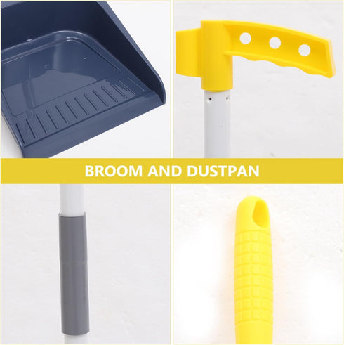 KALLORY Broom and Dustpan Set, Dust Pan and Broom Combo for Floor Cleaning, Upright Long Handle Broom for Indoor