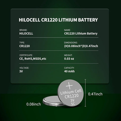 CR1220 3V Lithium Battery 15 Pack, Long-Lasting Equivalent CR 1220 Batteries