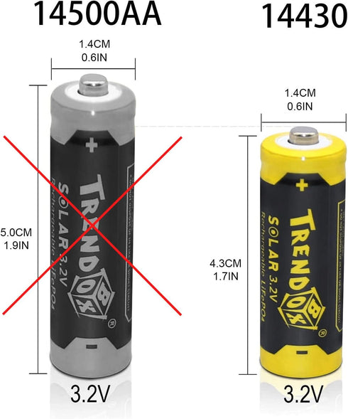 TRENDBOX 14430 3.2V 450mAh LiFePo4 Rechargeable Solar Batteries, 12 Pack