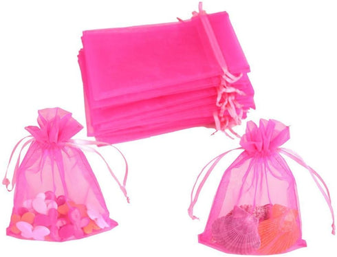 ATCG 100pcs 8x12 Inches Large Drawstring Organza Bags for Decoration, Wedding Party Favors (Hot Pink)