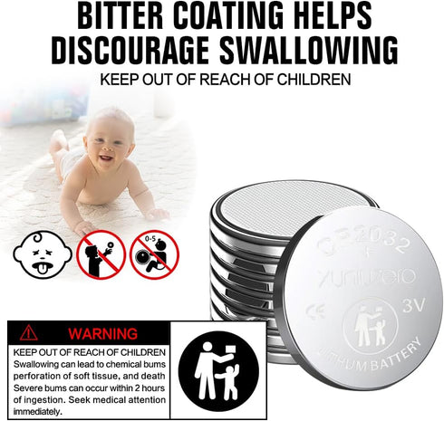 XUNIUZERO 2032 (12 Pack) CR2032 3V Lithium Battery Child Safety Features Compatible with AirTag Key Fob Tea Light