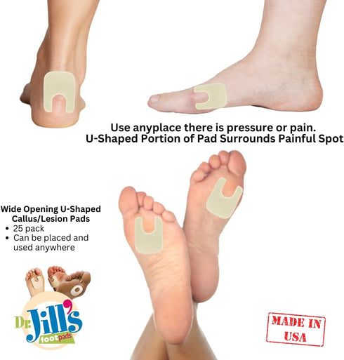 YJ18-5059, 1/8" (25 Pack) Dr. Jill's Foot Pads, Latex Free, U-Shaped Callus Pad Felt Lesion Pad