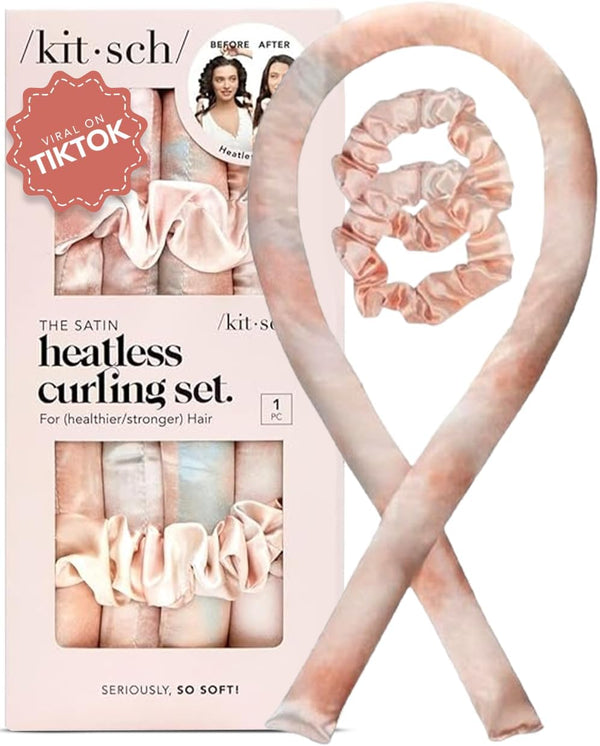 Kitsch Satin Heatless Curling Set - Overnight Hair Curlers and Rollers for No-Heat Soft Curls, Sunset