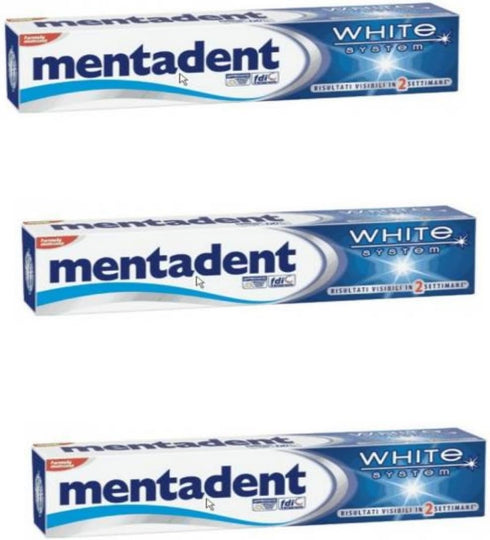 Vittleitaly Mentadent"White System" Toothpaste 2.53 Fluid Ounce (75ml), Pack of 3