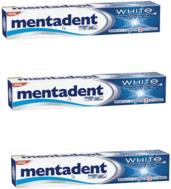 Vittleitaly Mentadent"White System" Toothpaste 2.53 Fluid Ounce (75ml), Pack of 3