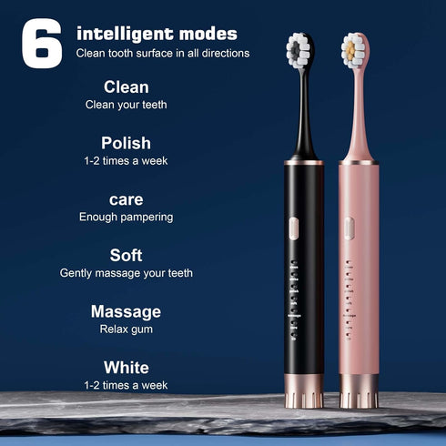 Black & Pink Electric Toothbrush for Adults, 2 Pack, USB Rechargeable Sonic Toothbrush with 12 Brush Heads