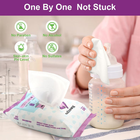 Nmuxyro 5 Packs Breast Pump Wipes, Natural Pump Parts Cleaning On The Go, Resealable Manual Pacifier Wipe Quick Clean