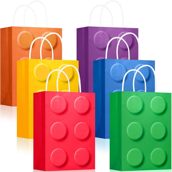 YOTNUS 48 Pcs Building Block Party-Favor Bags, Small Gift Bags with Handles for Building Block Birthday Party Supplies