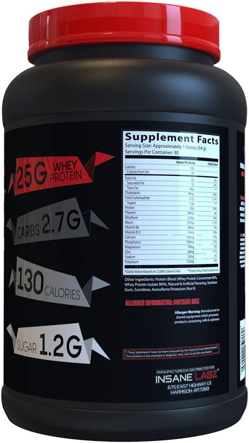Insane Labz Insane Whey - 100% Muscle Building Whey Protein, BCAA Amino Profile, Mass Gainer, Meal Replacement - 30