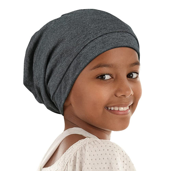 Silky Lined Satin Bonnet with Adjustable Elastic Band for Teens and Toddlers, Gray