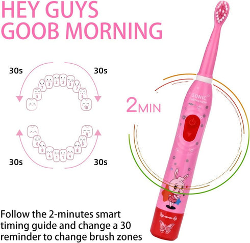 OJV 8630 Kids Sonic Electric Toothbrushes for Children, 6 Modes 2-Min Timer, USB Rechargeable Power Smart Toothbrush