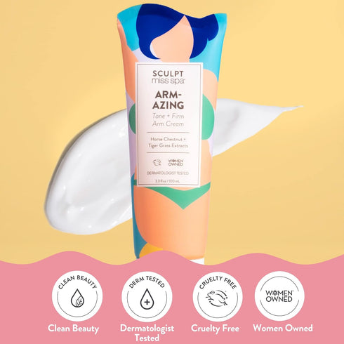 MISS SPA Tone Firm Arm Cream for Women, 3.3 Fl oz, Anti Aging Body Lotion with Horse Chestnut and Tigger Grass