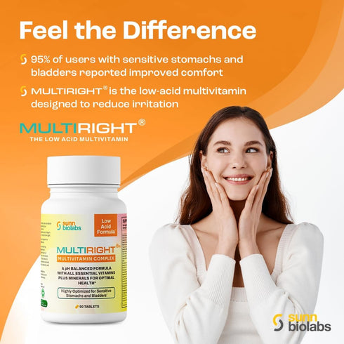 SUNN BIOLABS 14 14 90 MULTIRIGHT | Low Acid MULTIVITAMIN | Bladder-Friendly | Vitamins & Minerals |, pH Balanced | Easy