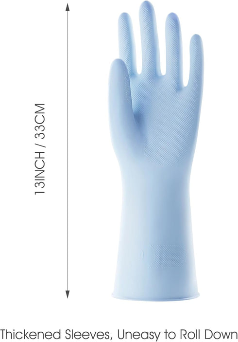 COOLJOB 2 Pairs Rubber Gloves for Dishwashing - Cotton Lined Waterproof Household Gloves for Kitchen and Bathroom