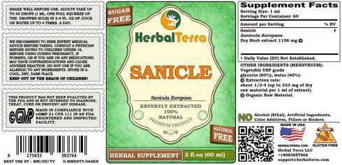 Herbal Terra Sanicle (Sanicula Europaea) Glycerite, Dried Herb Alcohol-Free Liquid Extract 2 oz