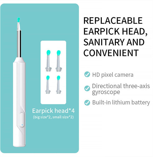 ?1296p?Ear Picker with Camera - Light-up Ear Picker, 8-Piece Set, Ear Cleaner for iOS and Android, Black