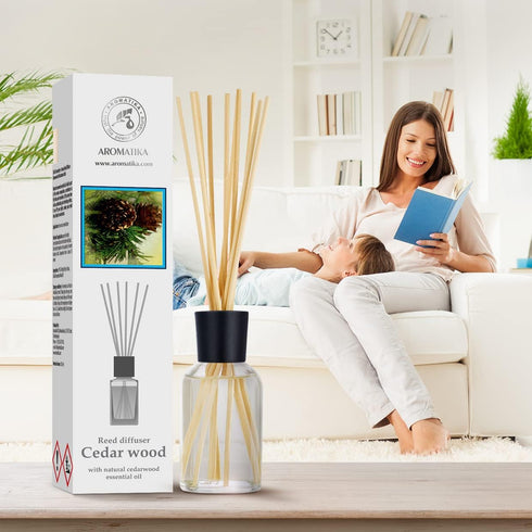 Aromatika Cedarwood Reed Diffuser 3.4 Fl Oz - Scented Essential Oil Diffuser Gift Set for Home Aromatherapy