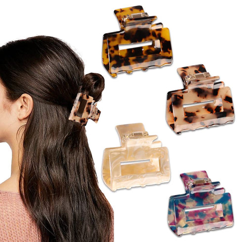 MagicSky 4PCS Hair Claw Clips - Acrylic Hair Banana Barrettes, Celluloid French Butterfly Jaw Clips, Tortoise Shell