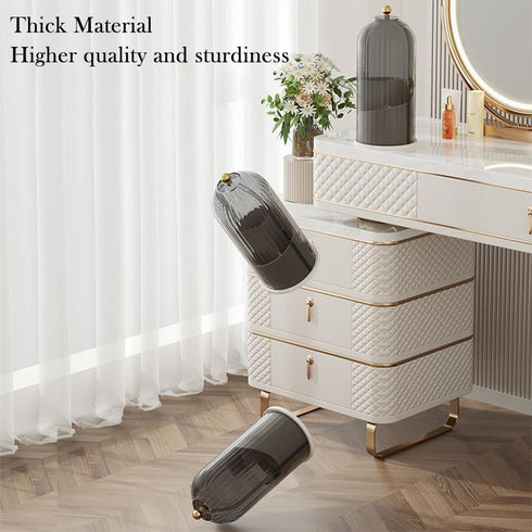 Makeup Brush Organizer with Lid, 360° Rotating Clear Dustproof Storage, Cup Pen Holder for Vanity Bathroom (Clear Black
