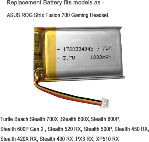 1000mAh 3.7V Battery Replacement for ASUS ROG Strix Fusion 700, Turtle Beach Stealth Headsets, JBL TOUR ONE