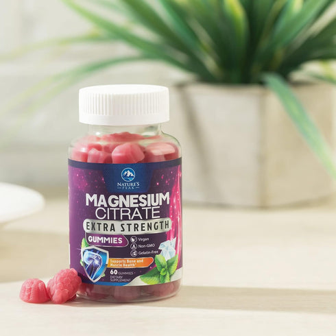 Magnesium Gummy - High Absorption Magnesium Citrate Supplement for Relaxation, 60 Raspberry Gummies